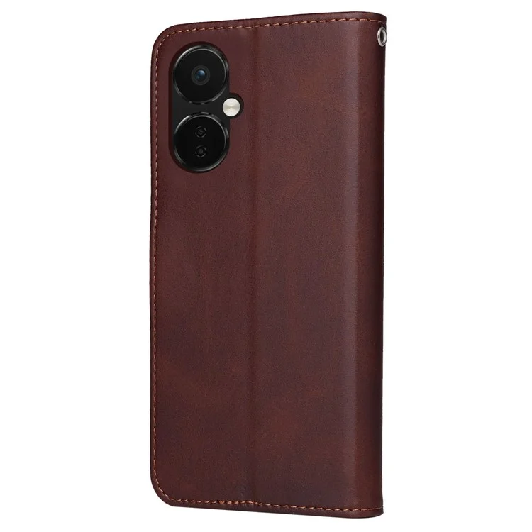For OnePlus Nord CE3 5G / Oppo K11 5G Calf Texture Phone Case Leather Wallet Stand Protection Cover - Brown