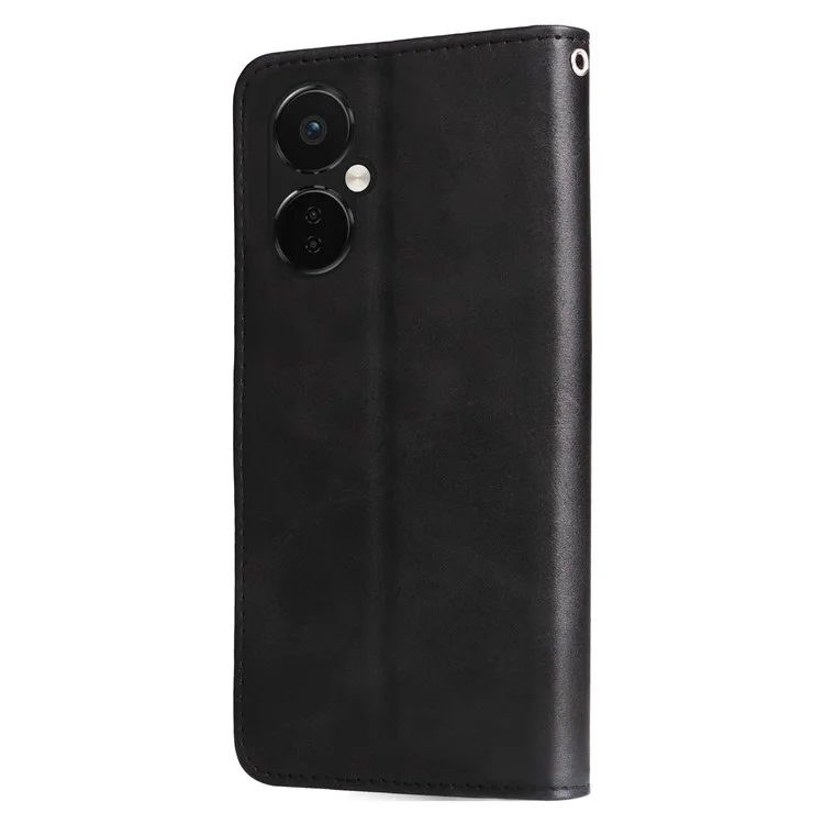 For OnePlus Nord CE3 5G / Oppo K11 5G Zipper Pocket Wallet Stand Phone Case Calf Texture Leather Cover - Black