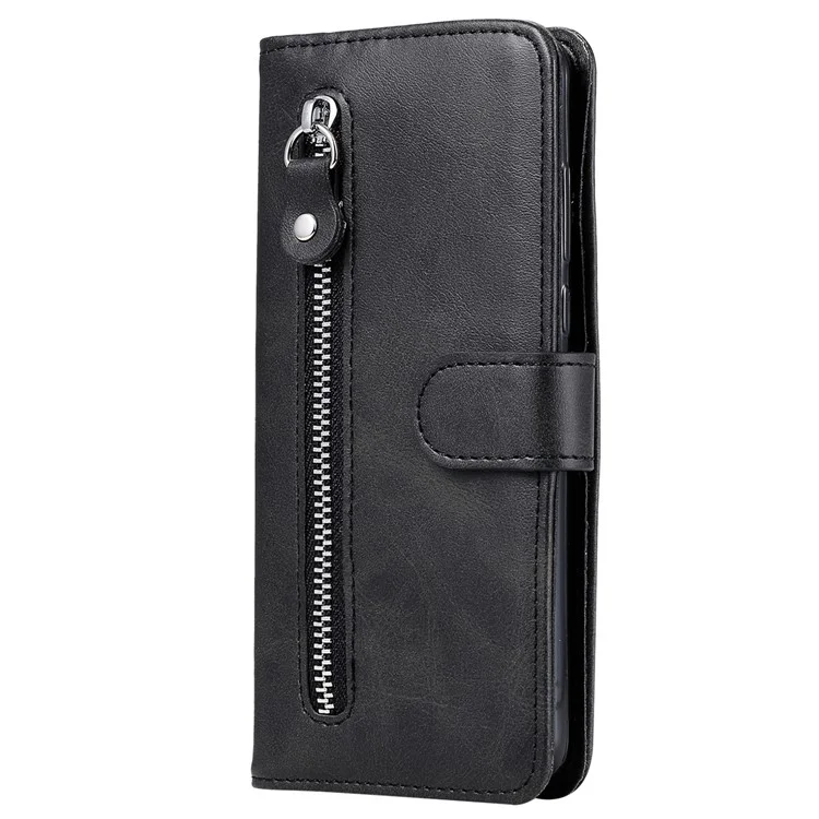 For OnePlus Nord CE3 5G / Oppo K11 5G Zipper Pocket Wallet Stand Phone Case Calf Texture Leather Cover - Black