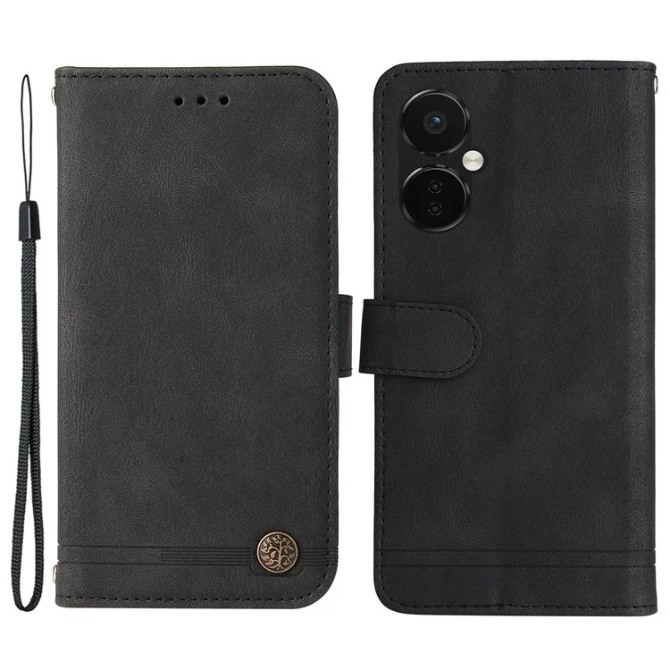 For OnePlus Nord CE3 5G / Oppo K11 5G Leather Wallet Cases Skin Touch Phone Cover Stand with Strap - Black