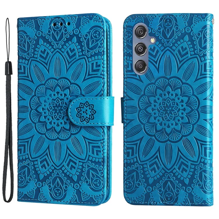 Für Samsung Galaxy F34 5G / M34 5G Kratzfeste Handyhülle Sonnenblumen-Prägung PU-Leder Brieftasche Ständer Hülle - Blau