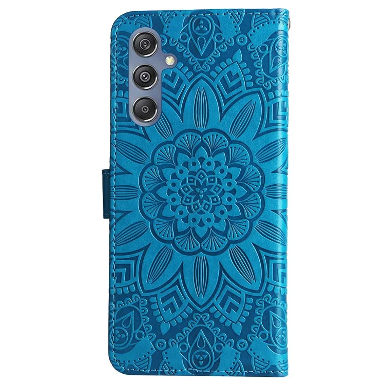 Für Samsung Galaxy F34 5G / M34 5G Kratzfeste Handyhülle Sonnenblumen-Prägung PU-Leder Brieftasche Ständer Hülle - Blau