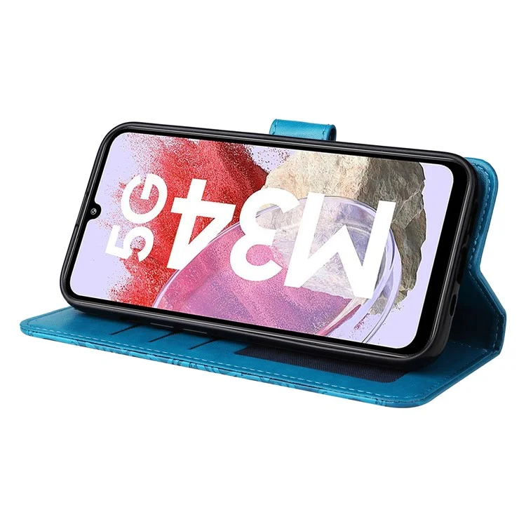 Für Samsung Galaxy F34 5G / M34 5G Kratzfeste Handyhülle Sonnenblumen-Prägung PU-Leder Brieftasche Ständer Hülle - Blau
