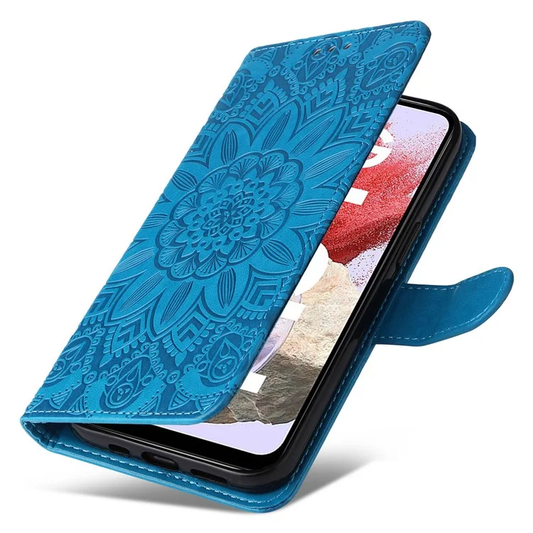 Für Samsung Galaxy F34 5G / M34 5G Kratzfeste Handyhülle Sonnenblumen-Prägung PU-Leder Brieftasche Ständer Hülle - Blau