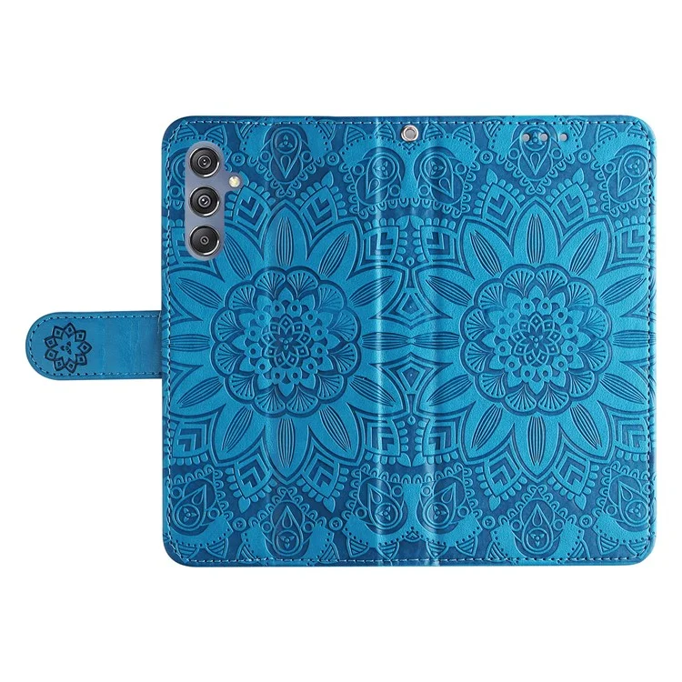 Für Samsung Galaxy F34 5G / M34 5G Kratzfeste Handyhülle Sonnenblumen-Prägung PU-Leder Brieftasche Ständer Hülle - Blau