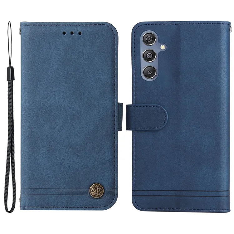 Para Samsung Galaxy F34 5G / M34 5G Imprinted Lines Stand Wallet Cover Anti-drop PU Leather Phone Case - Azul