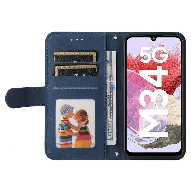 Para Samsung Galaxy F34 5G / M34 5G Imprinted Lines Stand Wallet Cover Anti-drop PU Leather Phone Case - Azul
