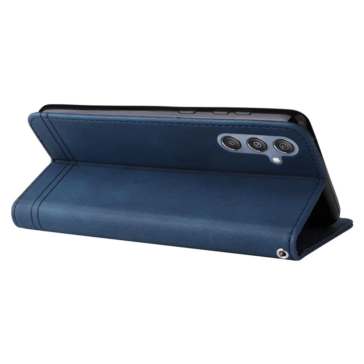 Para Samsung Galaxy F34 5G / M34 5G Imprinted Lines Stand Wallet Cover Anti-drop PU Leather Phone Case - Azul