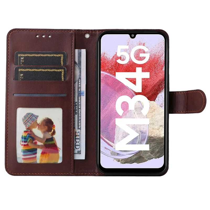 Cover per Samsung Galaxy F34 5G / M34 5G, Custodia Antiurto con Portafoglio in PU con Texture da Vitello, Supporto, Marrone