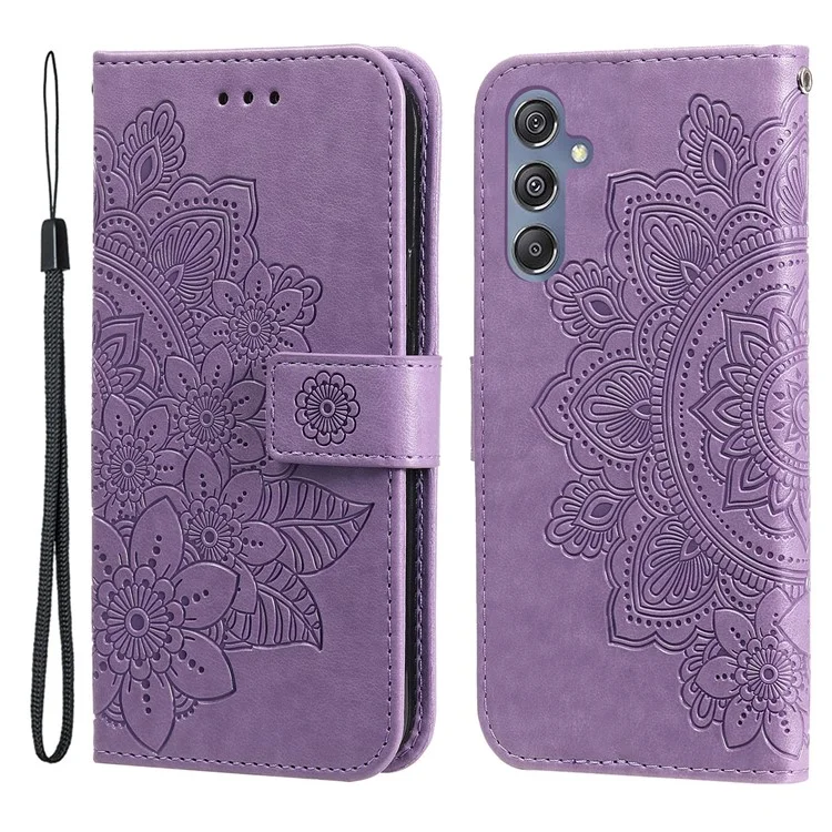 Drop Proof Stand Cover für Samsung Galaxy F34 5G / M34 5G Flower Imprint PU Leder Geldbörse Handyhülle - Lila