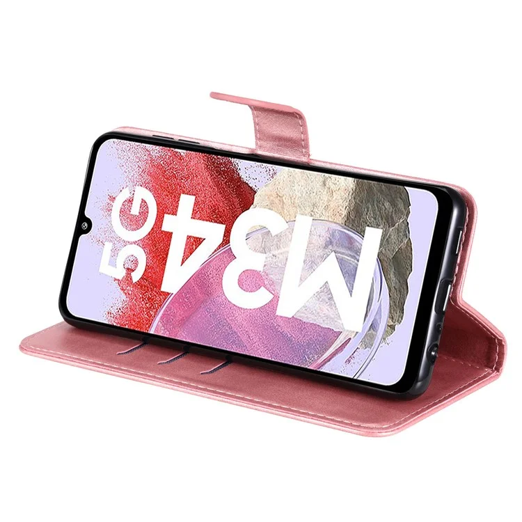 Für Samsung Galaxy F34 5G / M34 5G Kalbleder-Handyhülle mit Portemonnaie, Ständer und Reißverschlussfach - Pink