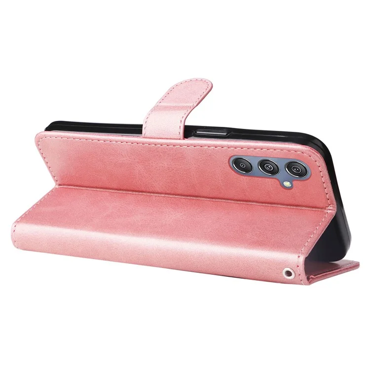 Für Samsung Galaxy F34 5G / M34 5G Kalbleder-Handyhülle mit Portemonnaie, Ständer und Reißverschlussfach - Pink