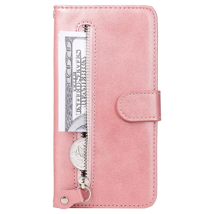 Für Samsung Galaxy F34 5G / M34 5G Kalbleder-Handyhülle mit Portemonnaie, Ständer und Reißverschlussfach - Pink