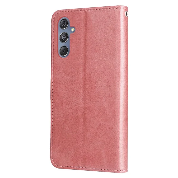Für Samsung Galaxy F34 5G / M34 5G Kalbleder-Handyhülle mit Portemonnaie, Ständer und Reißverschlussfach - Pink