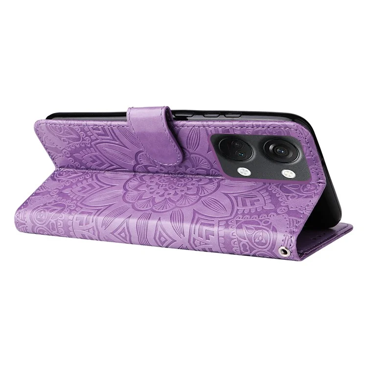 For OnePlus Nord 3 5G / Ace 2V Sunflower Imprinted PU Leather Cover Anti-drop Wallet Stand Phone Case - Purple