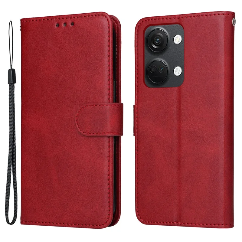 For OnePlus Nord 3 5G / Ace 2V Calf Texture Anti-scratch Phone Case Flip Wallet Stand Shell - Red