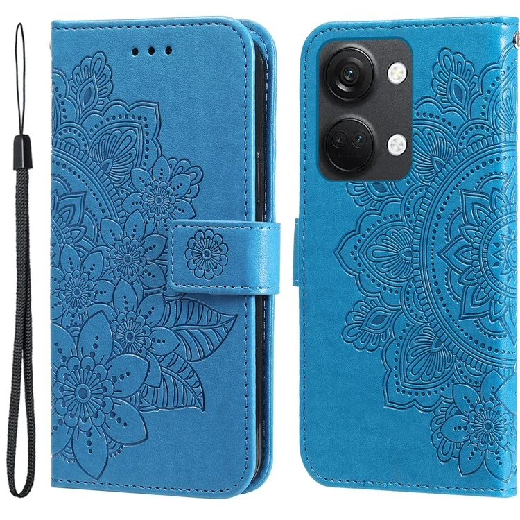 Funda de soporte plegable para OnePlus Nord 3 5G / Ace 2V Funda de billetera de teléfono de cuero PU con estampado de flores - Azul