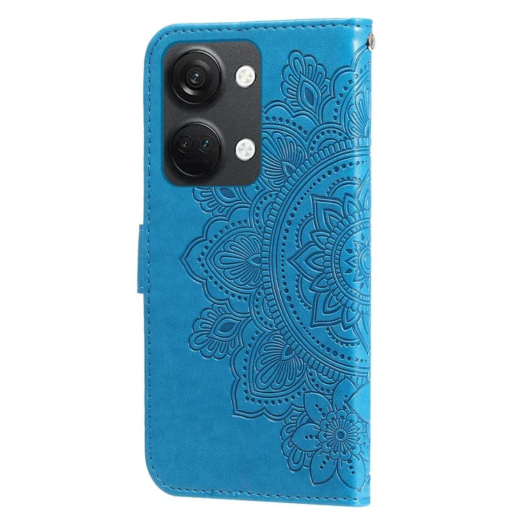Funda de soporte plegable para OnePlus Nord 3 5G / Ace 2V Funda de billetera de teléfono de cuero PU con estampado de flores - Azul