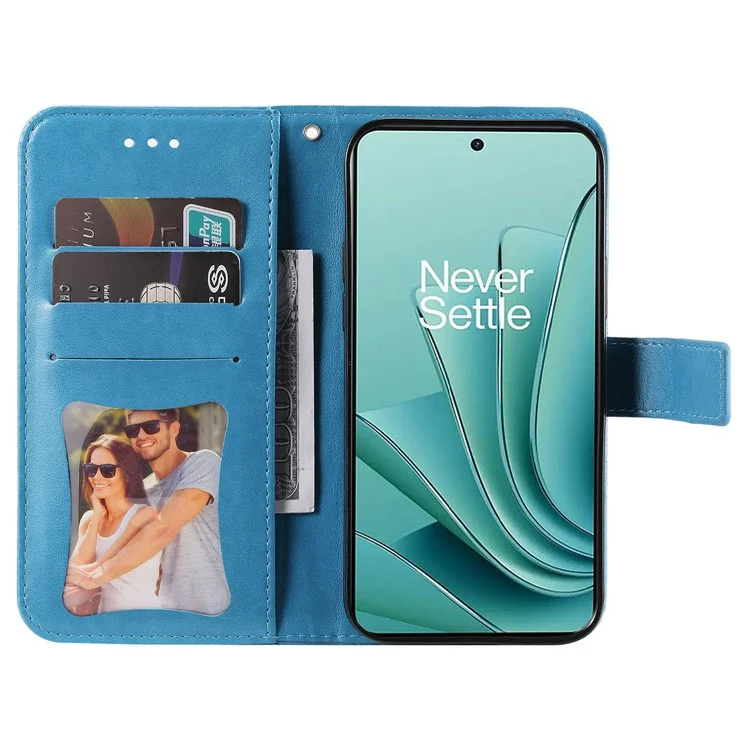 Funda de soporte plegable para OnePlus Nord 3 5G / Ace 2V Funda de billetera de teléfono de cuero PU con estampado de flores - Azul