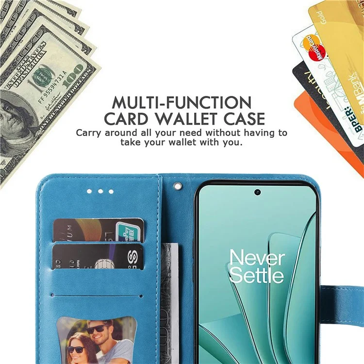 Funda de soporte plegable para OnePlus Nord 3 5G / Ace 2V Funda de billetera de teléfono de cuero PU con estampado de flores - Azul