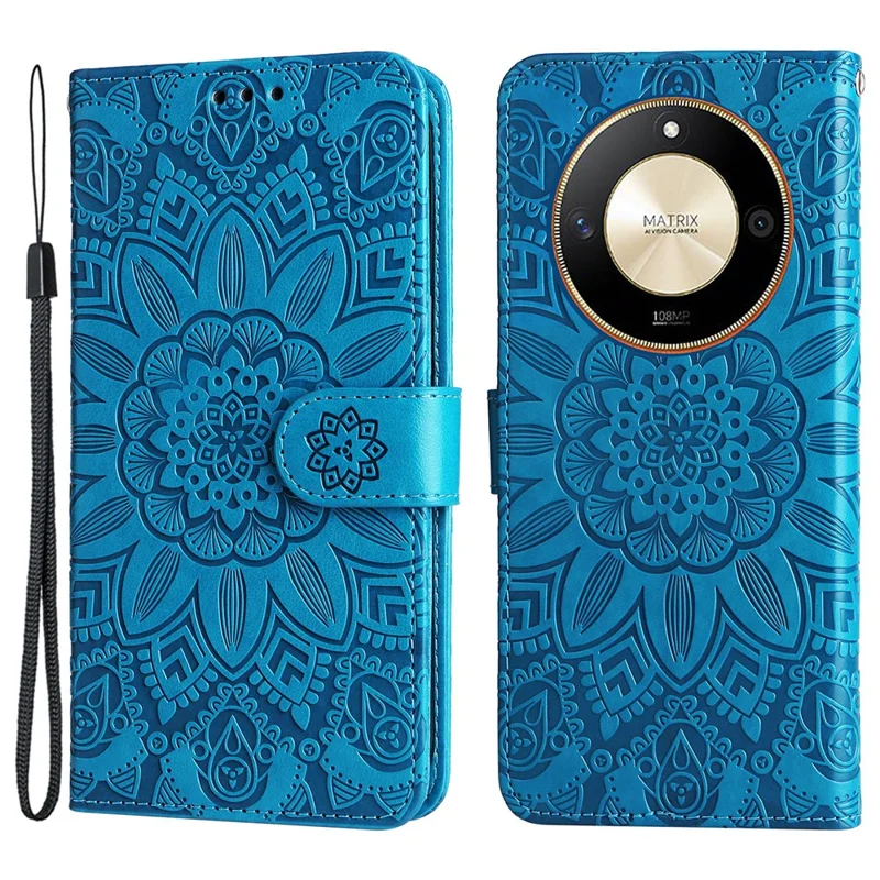 Für Honor X50 5G / X9b 5G / Magic6 Lite 5G / X50 GT 5G PU-Leder-Mappe-Standplatz-Case Sonnenblume geprägter stoßfester Handy-Schutz - Blau