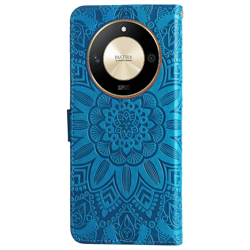 Für Honor X50 5G / X9b 5G / Magic6 Lite 5G / X50 GT 5G PU-Leder-Mappe-Standplatz-Case Sonnenblume geprägter stoßfester Handy-Schutz - Blau