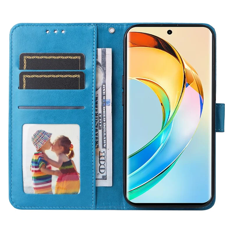 Für Honor X50 5G / X9b 5G / Magic6 Lite 5G / X50 GT 5G PU-Leder-Mappe-Standplatz-Case Sonnenblume geprägter stoßfester Handy-Schutz - Blau