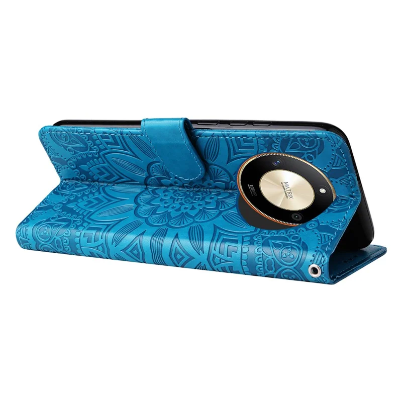 Für Honor X50 5G / X9b 5G / Magic6 Lite 5G / X50 GT 5G PU-Leder-Mappe-Standplatz-Case Sonnenblume geprägter stoßfester Handy-Schutz - Blau
