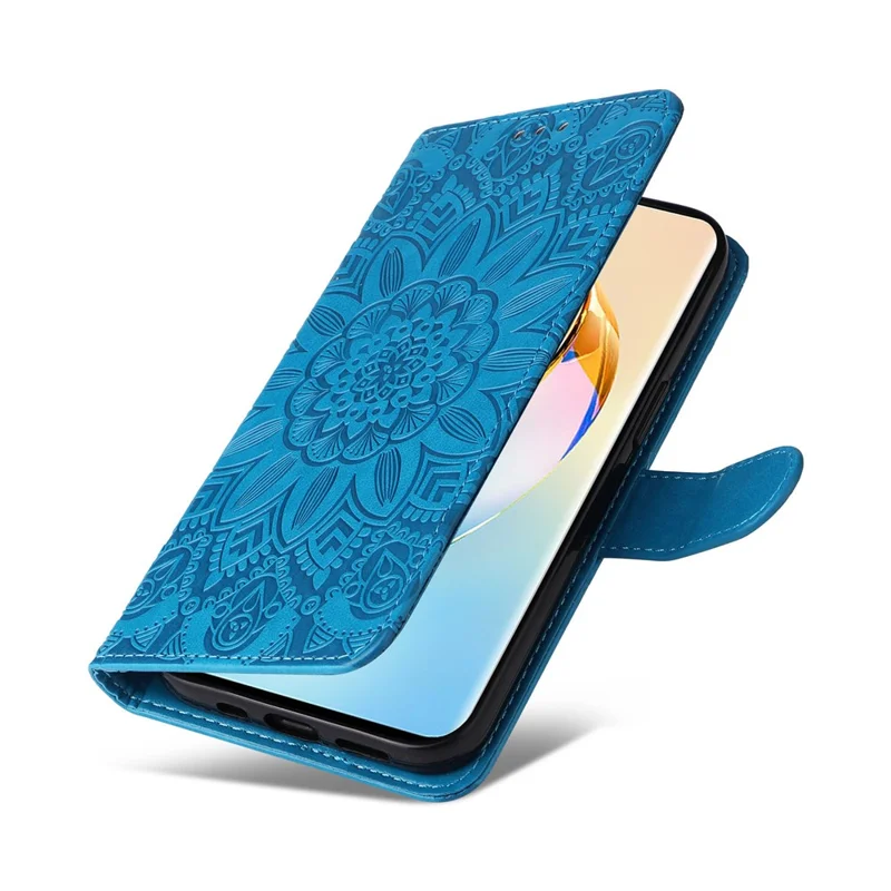 Für Honor X50 5G / X9b 5G / Magic6 Lite 5G / X50 GT 5G PU-Leder-Mappe-Standplatz-Case Sonnenblume geprägter stoßfester Handy-Schutz - Blau