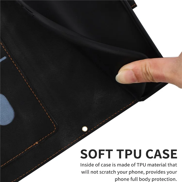 Étui de support pour téléphone en cuir PU pour iPhone 14 Plus, pochette pour cartes à motif floral - Noir