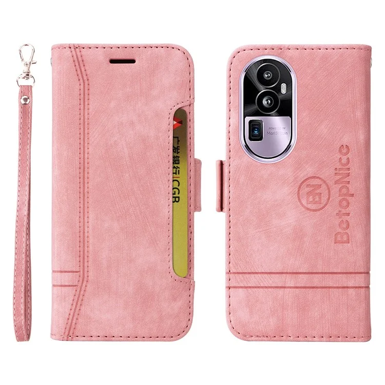BETOPNICE 001 Für Oppo Reno10 Pro+ 5G PU-Leder Handyhülle Klapphülle mit Ständer Geldbörse Stoßfeste Hülle - Pink