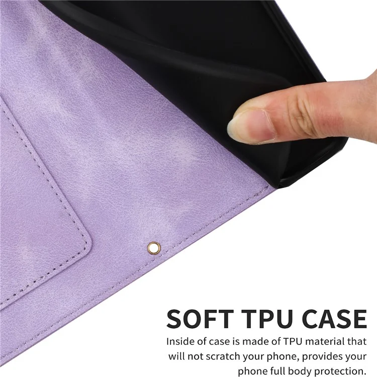 For Samsung Galaxy S23+ Card Holder Phone Case PU Leather Flower Pattern Printing Stand Cover - Light Purple