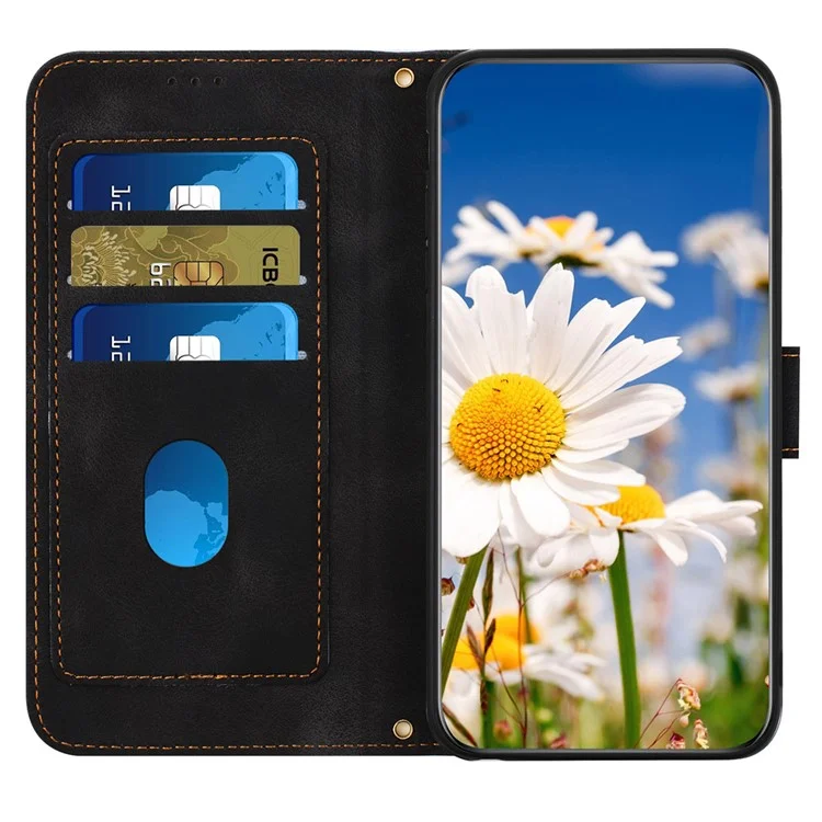 For Samsung Galaxy S23 Flower Pattern Printing Leather Case Phone Cover with Card Slots Stand - Black