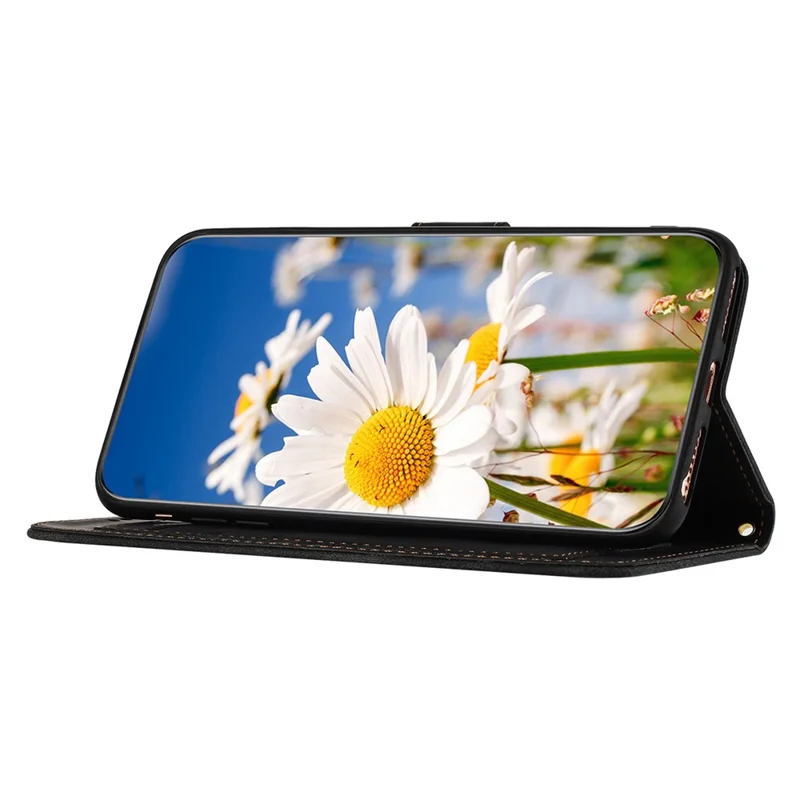 Voor Samsung Galaxy S23 Ultra PU Leather Case met Bloemenpatroon Print, Zwart