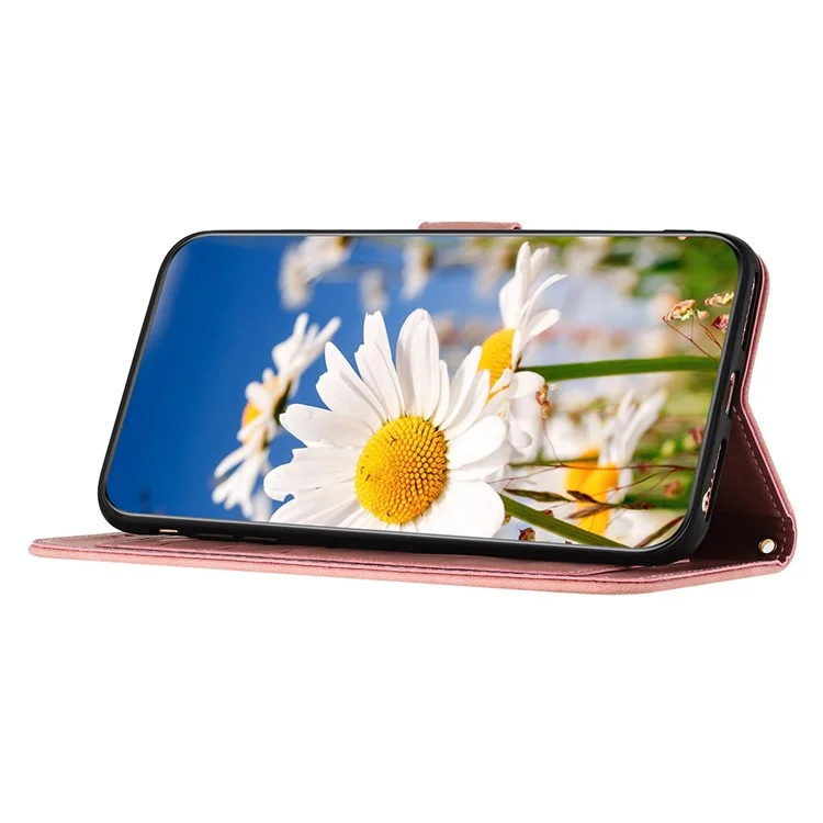 Per Samsung Galaxy A14 4G / 5G Custodia per telefono Flower Pattern Printing PU Leather Stand Cover con porta carte - Rosa