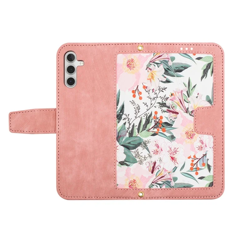 Per Samsung Galaxy A14 4G / 5G Custodia per telefono Flower Pattern Printing PU Leather Stand Cover con porta carte - Rosa
