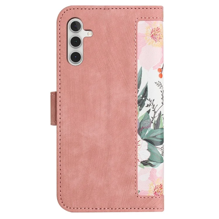 Per Samsung Galaxy A14 4G / 5G Custodia per telefono Flower Pattern Printing PU Leather Stand Cover con porta carte - Rosa