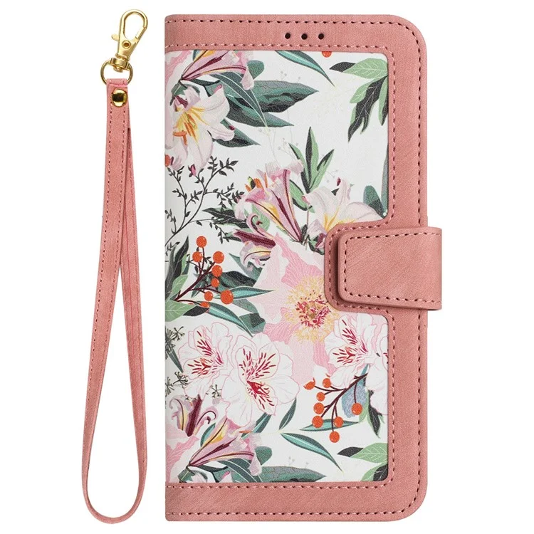 Per Samsung Galaxy A14 4G / 5G Custodia per telefono Flower Pattern Printing PU Leather Stand Cover con porta carte - Rosa