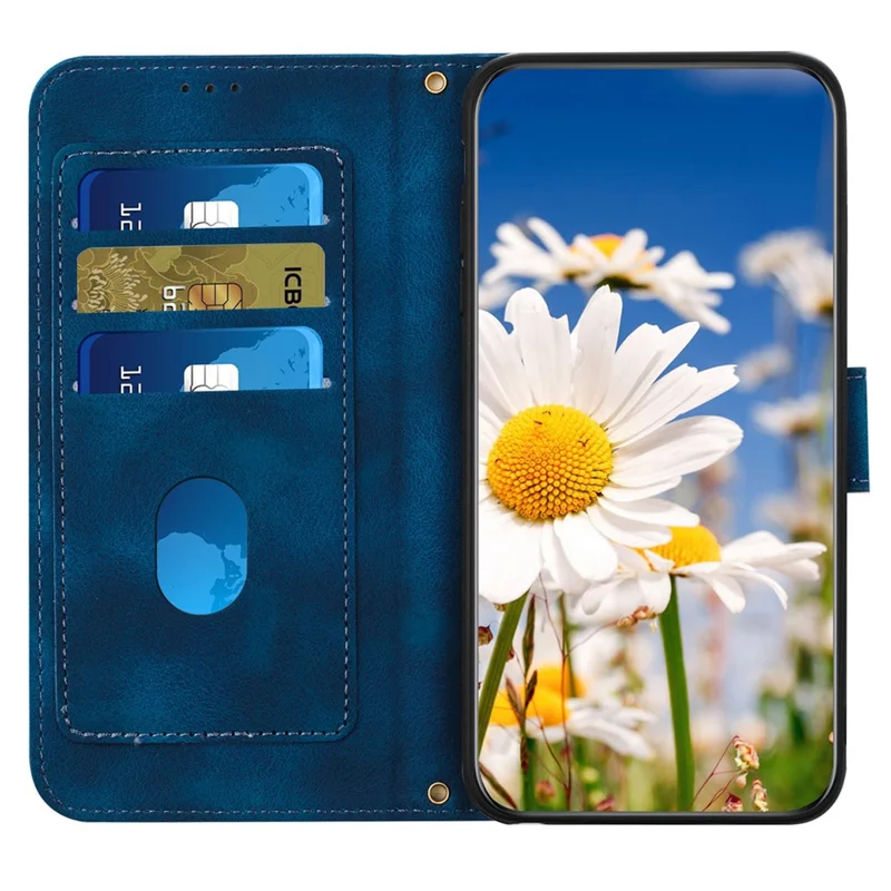 For Samsung Galaxy A14 4G / 5G Phone Case Flower Pattern Printing PU Leather Stand Cover with Card Holder - Dark Blue