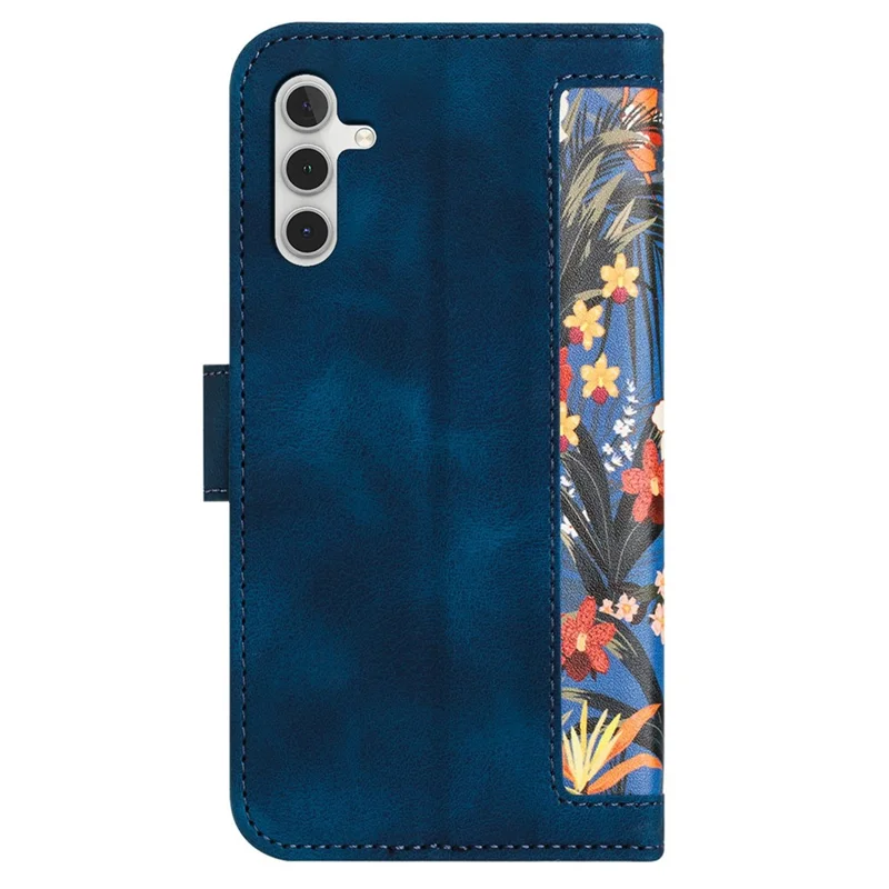 For Samsung Galaxy A14 4G / 5G Phone Case Flower Pattern Printing PU Leather Stand Cover with Card Holder - Dark Blue