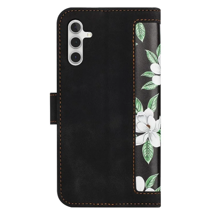 For Samsung Galaxy A34 5G Phone Case Flower Pattern Printing Stand Leather Cover with Card Slots - Black