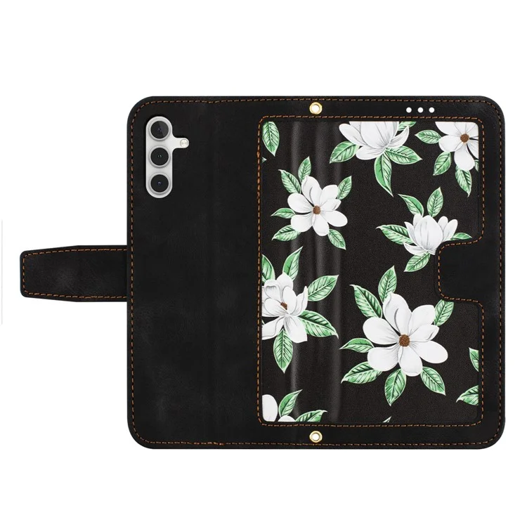 For Samsung Galaxy A34 5G Phone Case Flower Pattern Printing Stand Leather Cover with Card Slots - Black