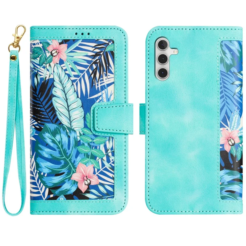 Für Samsung Galaxy A53 5G Flower Pattern Printing Phone Stand Case Card Holder Leather Cover - Grün
