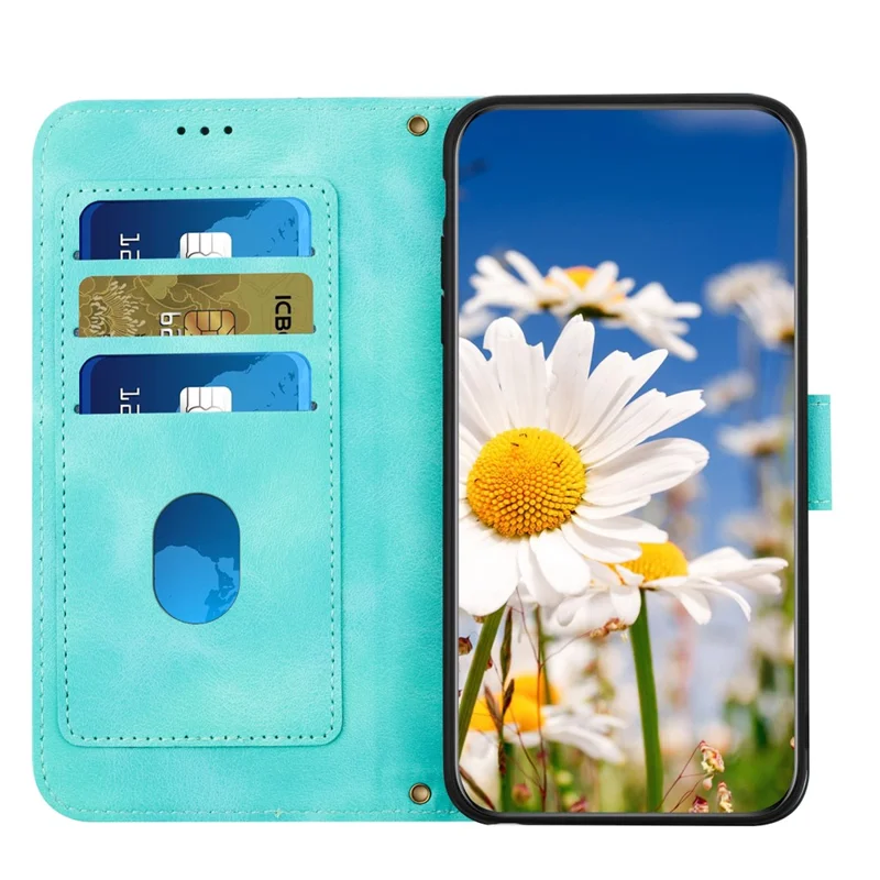 Für Samsung Galaxy A53 5G Flower Pattern Printing Phone Stand Case Card Holder Leather Cover - Grün