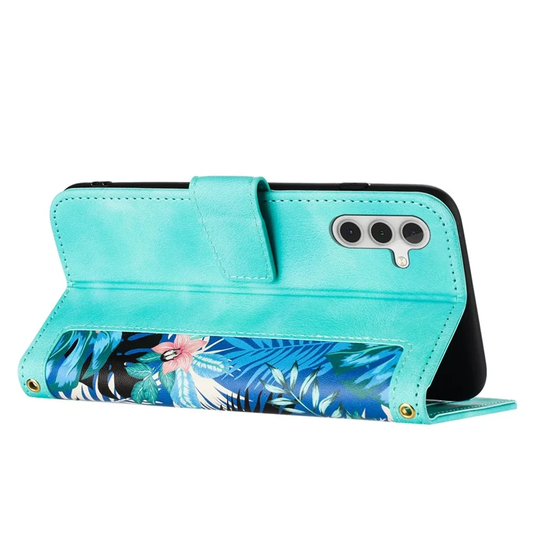 Für Samsung Galaxy A53 5G Flower Pattern Printing Phone Stand Case Card Holder Leather Cover - Grün