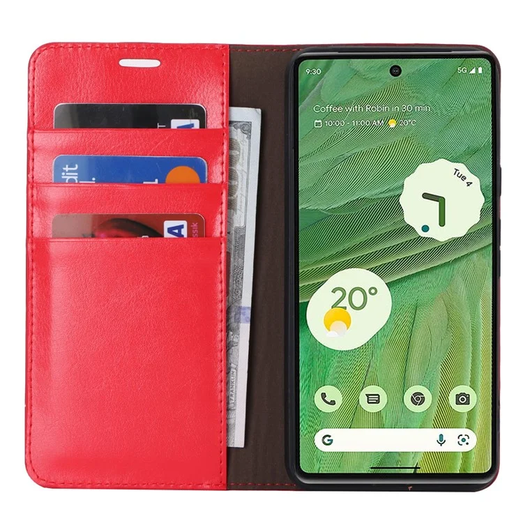 Pour Google Pixel 8 Flip Stand Wallet Crazy Horse Texture Cover Genuine Cow Leather Phone Case - Red