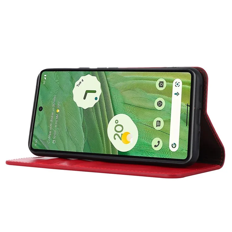 Pour Google Pixel 8 Flip Stand Wallet Crazy Horse Texture Cover Genuine Cow Leather Phone Case - Red