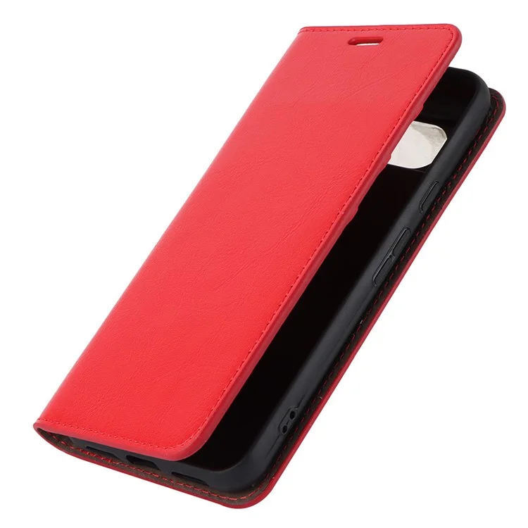 Pour Google Pixel 8 Flip Stand Wallet Crazy Horse Texture Cover Genuine Cow Leather Phone Case - Red