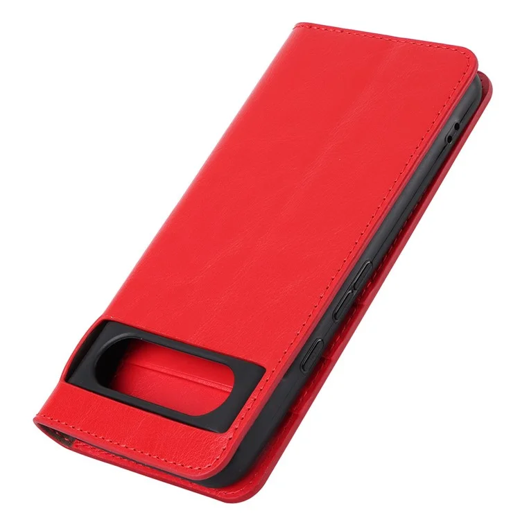 Pour Google Pixel 8 Flip Stand Wallet Crazy Horse Texture Cover Genuine Cow Leather Phone Case - Red