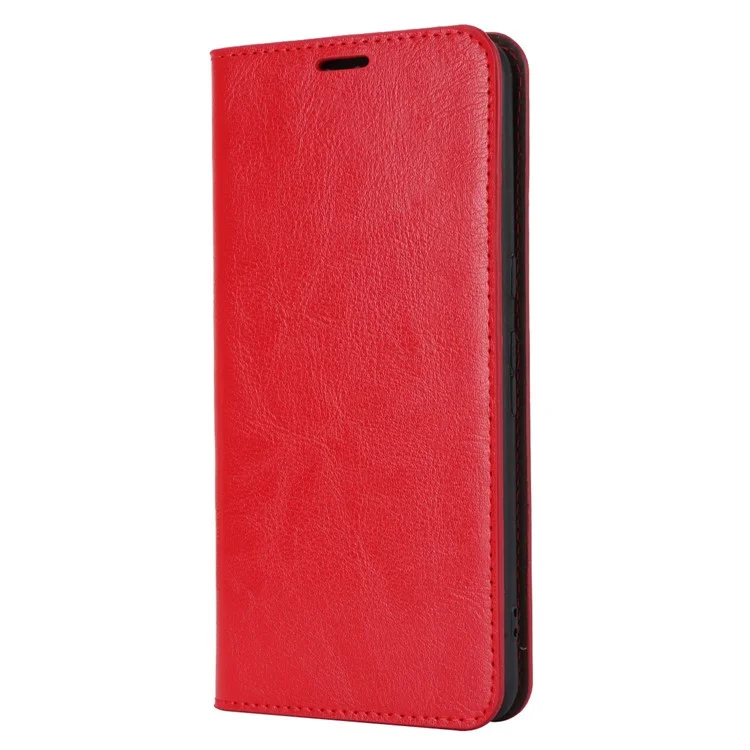 Pour Google Pixel 8 Flip Stand Wallet Crazy Horse Texture Cover Genuine Cow Leather Phone Case - Red